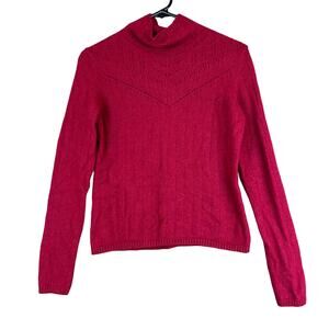 Ann Taylor Womens Sweater Red Mock Neck Wool Rabbit Hair Blend Long Sleeve M